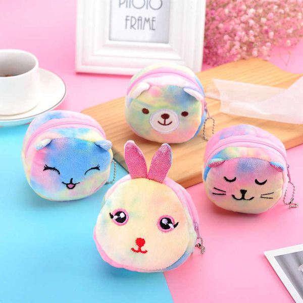 

colorful cat cute cartoon plush coin wallet cat fur round wallet girl clutch bag key earphone organizer bag children's gift 7wwb