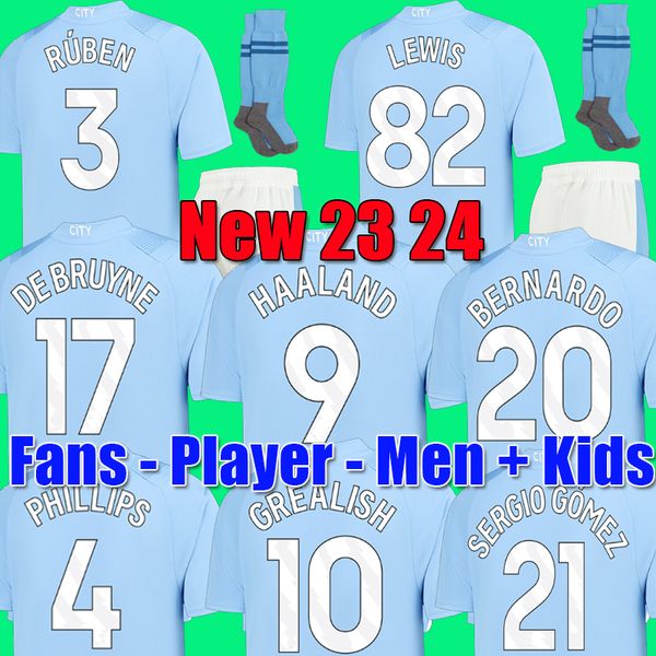 

haaland soccer jerseys grealish mans cities mahrez fans player version de bruyne foden 2024 football shirt kids, Black;yellow