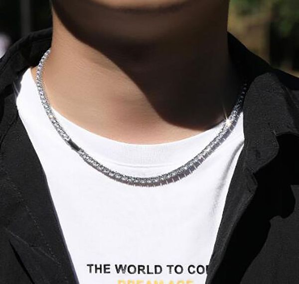 

men039s 14k round cut diamond tennis chain real gold rhodium plated iced out prong setting 5a cubic zirconia tennis necklace 3m9753927, Black