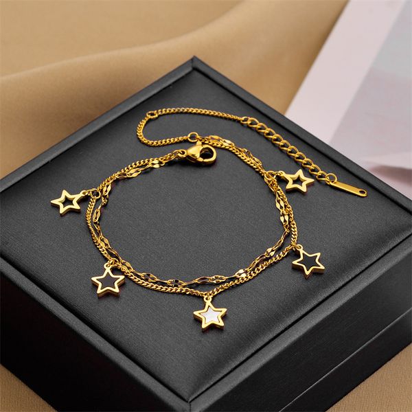 

classic double layered butterfly star clover charm bracelet stainless steel jewelry for women gift, Golden;silver
