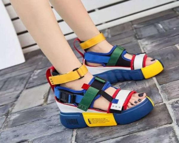 

sandals 2021 women large size high platform color pu casual heel summer streetwear beachyellow 34449159974, Black