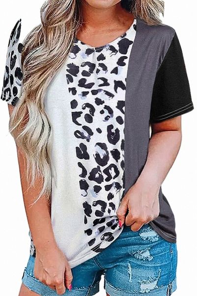 

leopard color block short sleeve 2023 new v5tn#, White