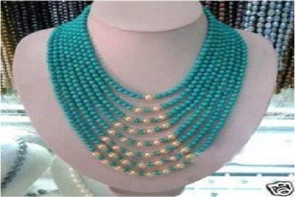

beautiful 8row 6mm turquoise white pearl necklace 1722iches04453787, Black