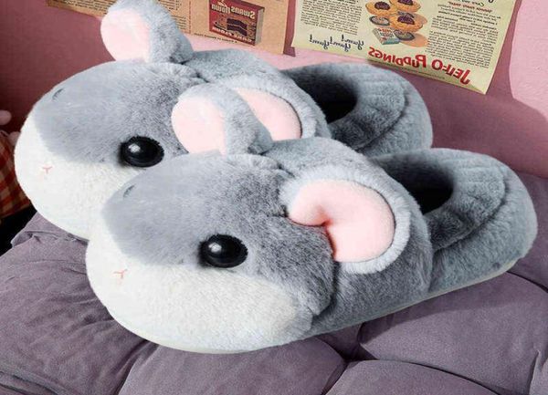 

bevergreen new women home slippers allinclusive plush warm boots cute hamster shape design couples shoes indoor fluffy slides t222817450, Black