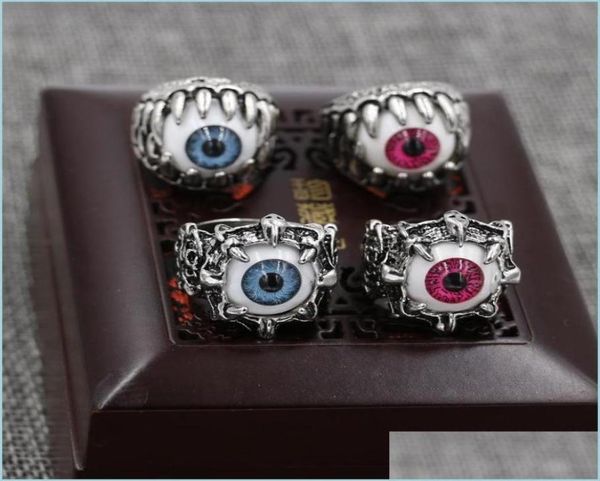 

band rings vintage dragon claw evil eye skl ring imitating stainless steel biker devil eyeball halloween party props men jewel spo7960495, Silver
