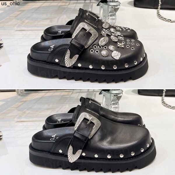 

slippers designer slippers womens toga fashion luxury thick bottom with buckles s metal pieces punk wind black flat sandals serrated casual
