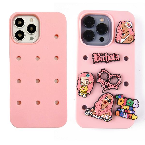 

selling in stock multi color silicone mobile phone cases diy charms phone case, White;pink