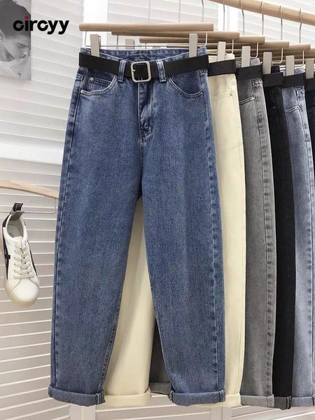 

women's jeans circyy high waisted jeans women blue button denim pants korean fashion female spring clothing black comfortable baggy jea