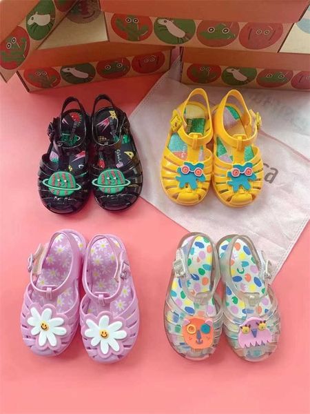 

children's roma sandals 2022 mini melissa girl and boy jelly shoes princess fashion beach sandals hmi082 g220512, Black;red