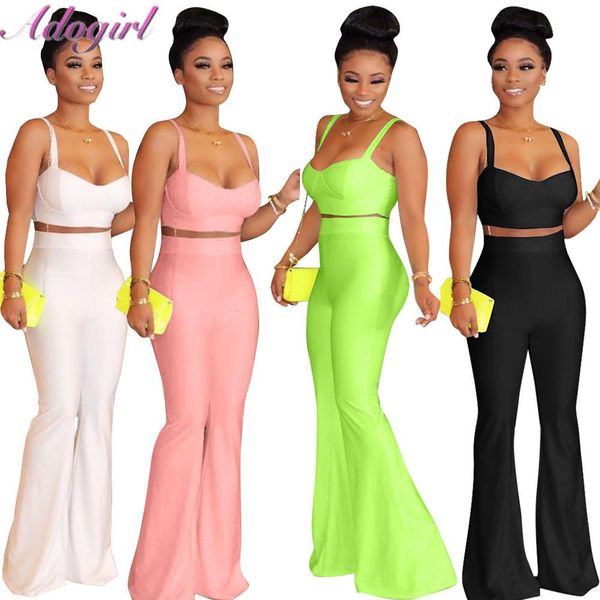 

dress summer two piece set casual neon spaghetti strapless sleeveless corp long flare pants suit night party set outfit tracksuit, White