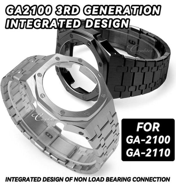 

watch bands 2nd 3rd generation modified accessories for ga2100 ga 2100 2110 metal case and strap stainless steel bezel watchband4708161, Black;brown