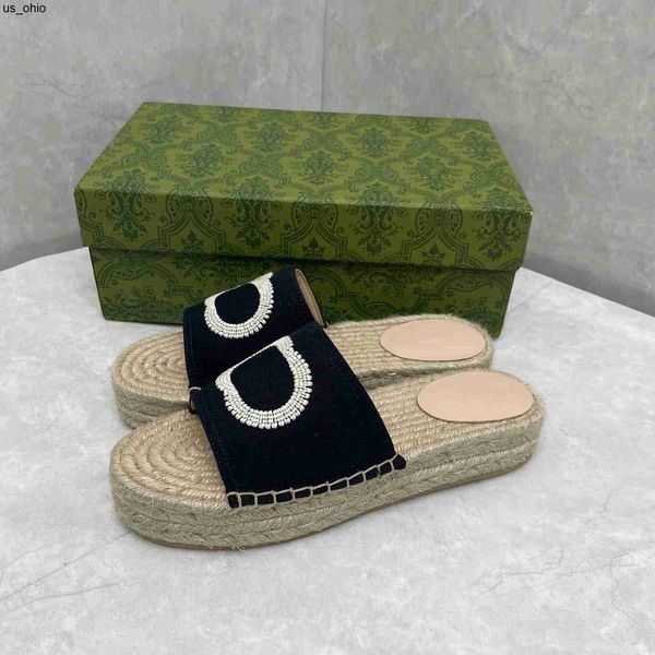 

slippers designer slippers women's fashion embroidered canvas designer slippers canvas covered platform sandals j230520, Black