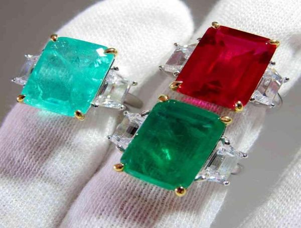 

925 sterling silver simulated pink moissanite ruby paraiba tourmaline gemstone diamond emerald ring engagement gift for women2711220