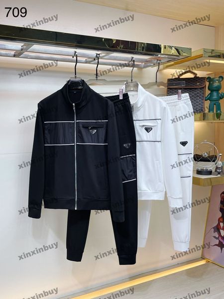 

xinxinbuy men designer coat jacket metal triangle red label nylon panelled sets cotton long sleeve women white black s-4xl, Black;brown