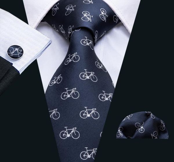 

hitie bicycle pattern necktie 100 silk men039s ties dark tie classic party wedding tie hanky cufflinks pocket square set n509307303, Black;blue