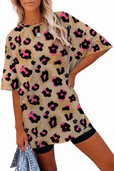 

brown boyfriend leopard print loose t shirt 2023 new m3bz#, White