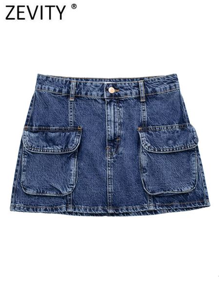 

skirts zevity women safari style double pockets patch denim skirt faldas mujer female chic zipper fly casual vestidos qun3537 230519, Black