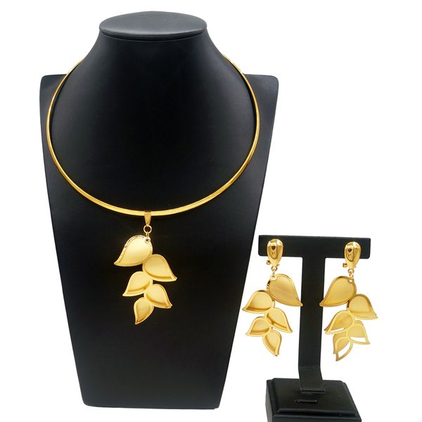 

yulaili design pendant necklace earrings stud leaf shape affordable two pieces women jewelry set, Black