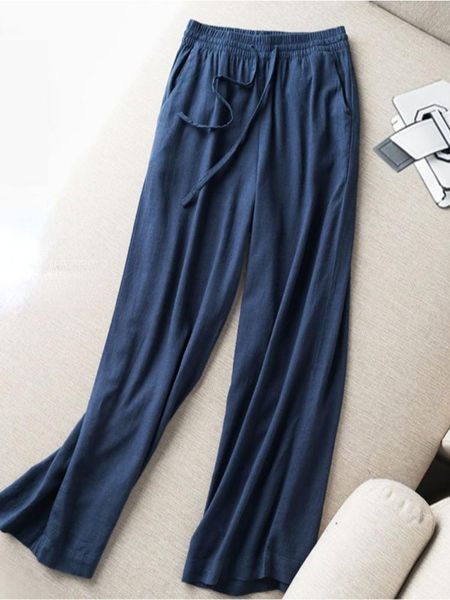 

capris summer women's trousers cotton linen wide leg straight linen casual loose thin lace up high waist women's trousers black pa, Black;white