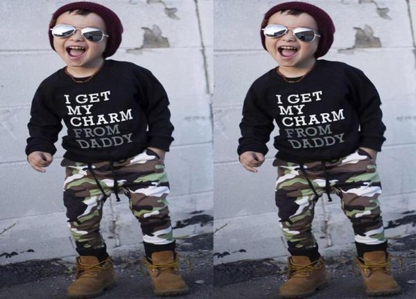 

clothing sets baby boy casual sports suit clothes toddler kids letter t shirt long sleeve camouflage pants outfits set9921440, White