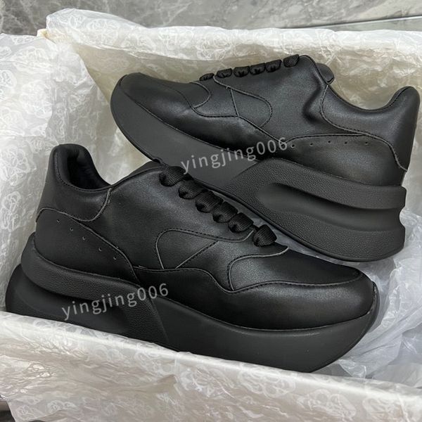 

new brand fashion designer platform men casual shoes leather lace-up sneaker lady flat running trainers letters gym sneaker2023, Black