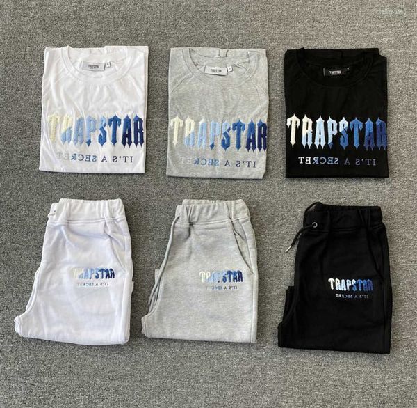 

men's t shirts women's trapstar white blue towely short sleeve shorts set spring summer fashion streetwear t-shirt new high end 63, White;black