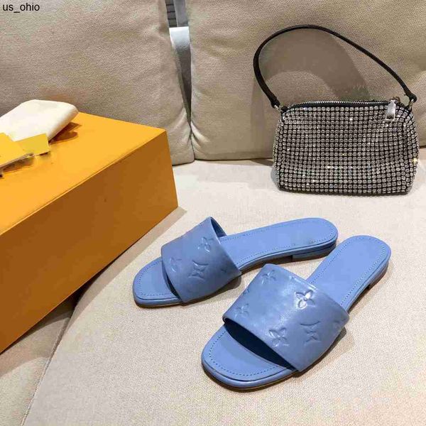 

slippers 2023 women slippers outdoor banquet slide shoes pp summer leather sandals multicolor flat heel mule letter size 3542 j230520, Black