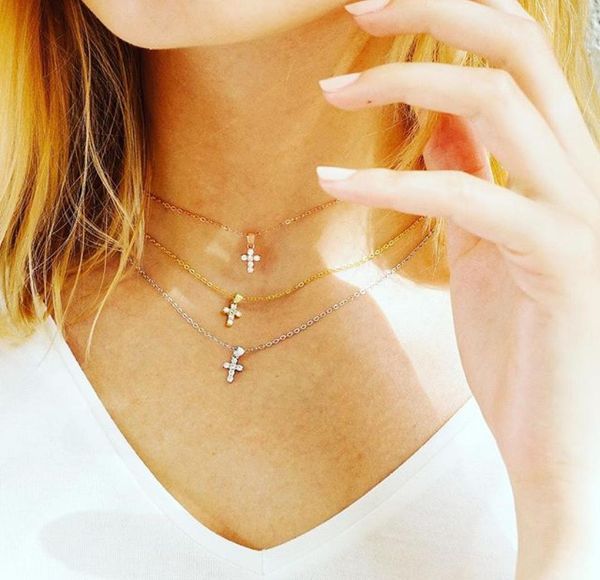 

328cm cross pendant choker necklace cute cz cross charm women girl classic simple jewelry cute adorable 925 sterling silver cross1687467