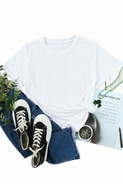

white solid color crew neck tee 2023 new p0vf#