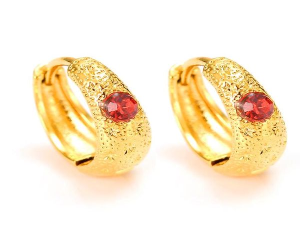 

red zircon earring luxury lovely kid girls security safety cz princess solid gold gf crystal fine earrings jewelry gifts women2530040, Golden;silver