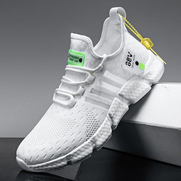 

dress shoes running shoes men's lightweight casual mesh breathable fluorescent green comfortable jogging summer large size white sneake, Black