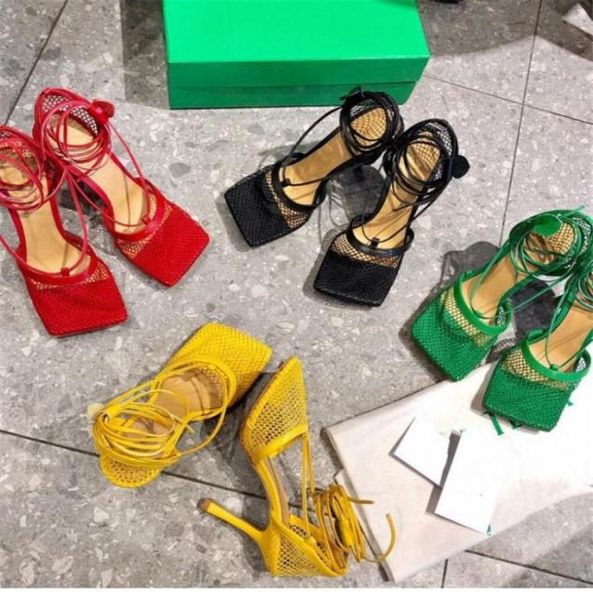 

2021 women ladies genuine real leather high heels sandals summer square toe weave knit plait wedding dress gladiator crosstied la1315917, Black