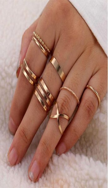 

8 pcsset simple design round gold color rings set for women handmade geometry finger ring set female jewelry gifts q07085557960, Silver