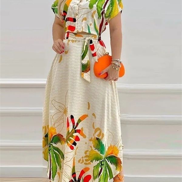 

two piece dress seedtotree tropical print button down crop skirts set women casual summer outfits 230518, White