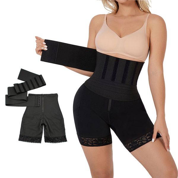

women's shapers tummy slimming shorts 2 in 1 fajas body shaperwear high waist shaper panties modeling strap trainer belt female corset, Black;white