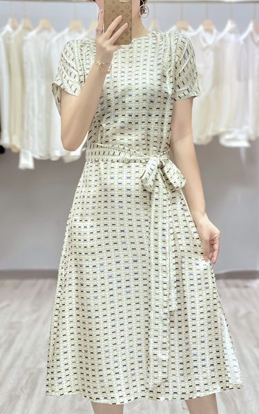 

2023 designer dress robe style fashion high waist printed silk twill silk dress, Black;gray