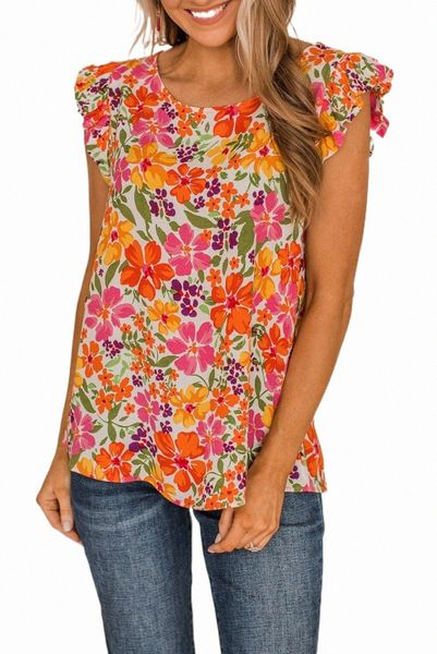 

multicolor floral print ruffle sleeve 2023 new g2ew#, White