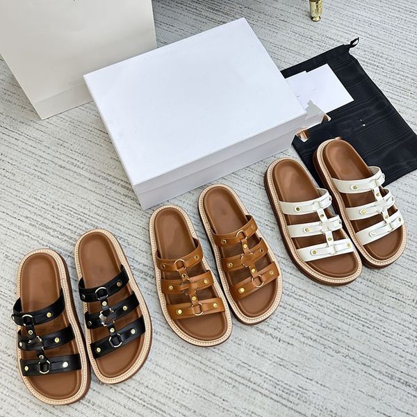 

paris slides slippers triomphe designer sandal buckle embellished luxe beach sandals genuine leather shoes open toes casual flats c&lin. wom, Black