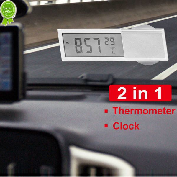 

new new 2 in 1 automobile car clock lcd display sucker type clock thermometer transparent car interior ornament accessories