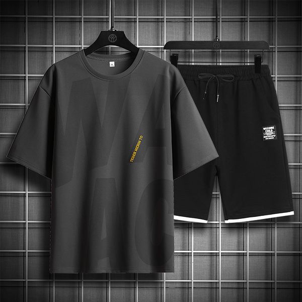 

mens suits blazers summer casual short set fashion letter printing tshirt and elastic shorts male loose sports trendy running suit 4xl 23051, White;black