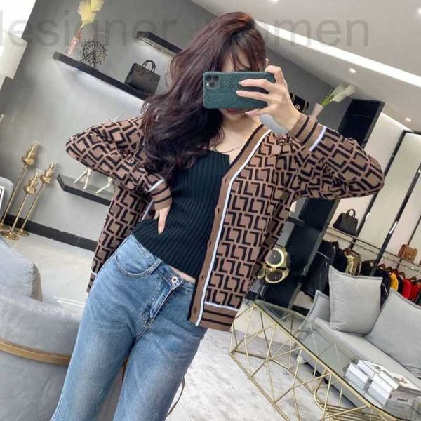 

women's knits & tees designer knitted cardigan sweater double f letter tees jacquard temperament v-neck thin knit jacket for men and wo, White