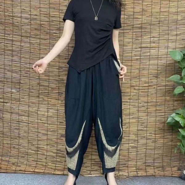 

capris fashion printing elastic high waist women's loose harem pants 2023 spring summer ladies y2k korean casual pockets cropped pant, Black;white