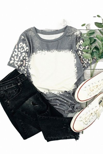 

gray bleached leopard short sleeve t-shirt 2023 new d0sf#, White