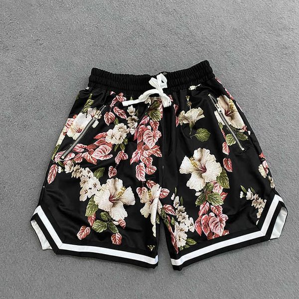 

beach pants trendy men's fitness zipper handsome casual sports loose floral basketball pants capris summer, White;black