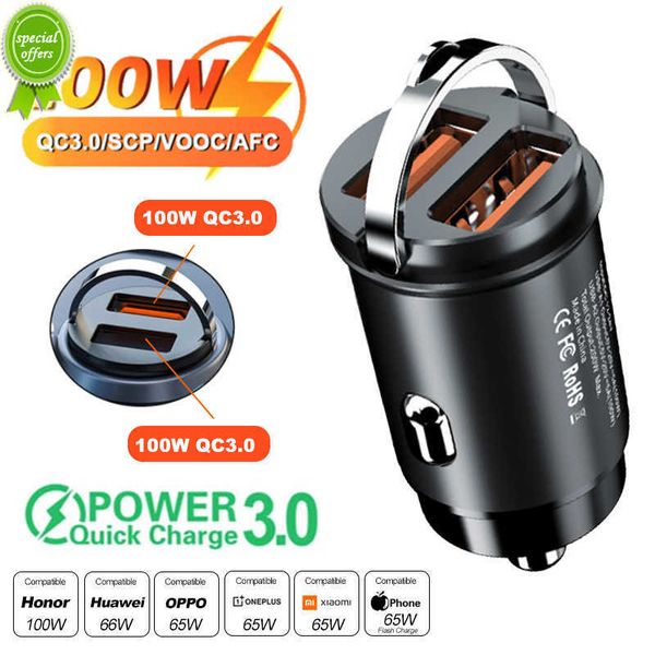 

New 100w/200w Mini Car USB Type C Aluminium Alloy Quick Charge 3.0 PD Port Fast Charging Phone Charger For Xiaomi iPhone