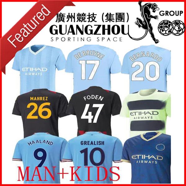 

2023 haaland soccer jersey 22 23 24 de bruyne mans cities grealish mahrez foden2024 football shirt uniforms men kids kit sets alvarez fans p, Black;yellow