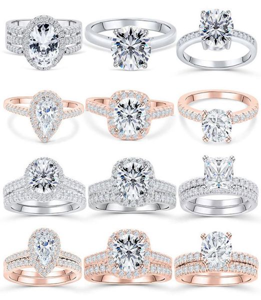 

925 sterling silver wedding ring sets cubic zirconia rings women engagement wedding rings jewellry5247588, Slivery;golden