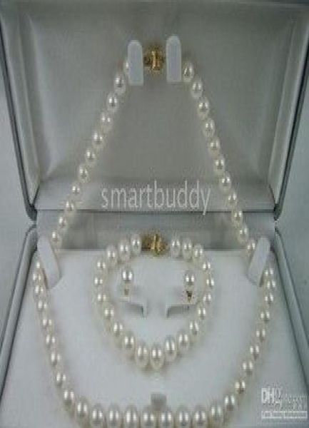 

89mm south sea white pearl necklace bracelet earrings set014641967, Black