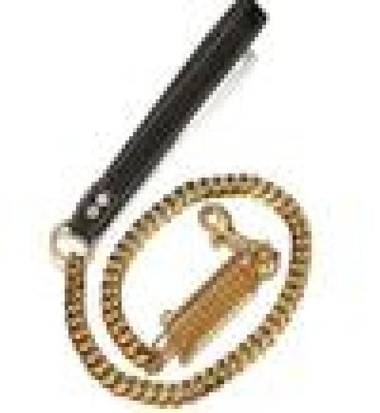 

15mm heavy duty dog leash stainless steel gold cuban curb chain laborsaving spring dog leash with genuine leather handle123ftq02069121, Black