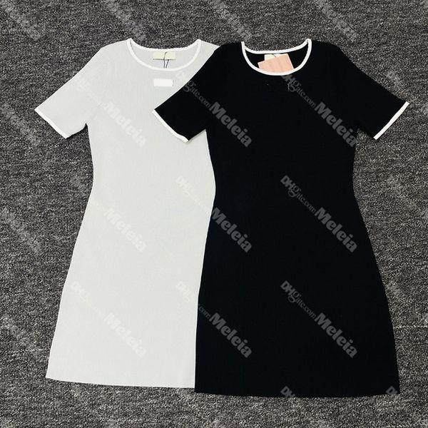 

short sleeve slim dress women casual dresses high waist ladies dress vintage knitted female dress with letter, Black